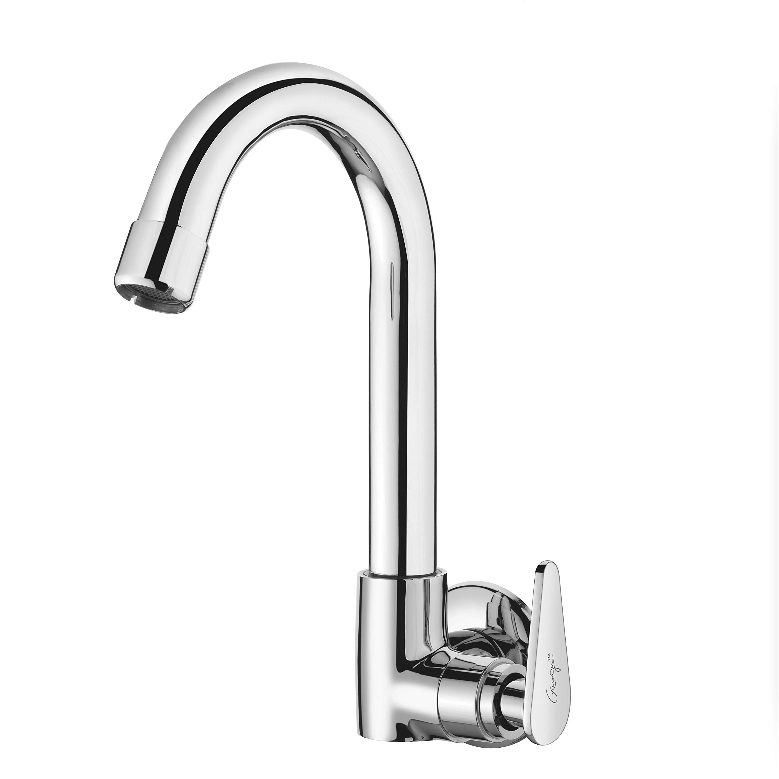 GANGAGANGA Rush Sink Cock Right Handle Model wall mounted with Regular Swing With Foam Flow & Wall Flange (Brass Chrome Finish)