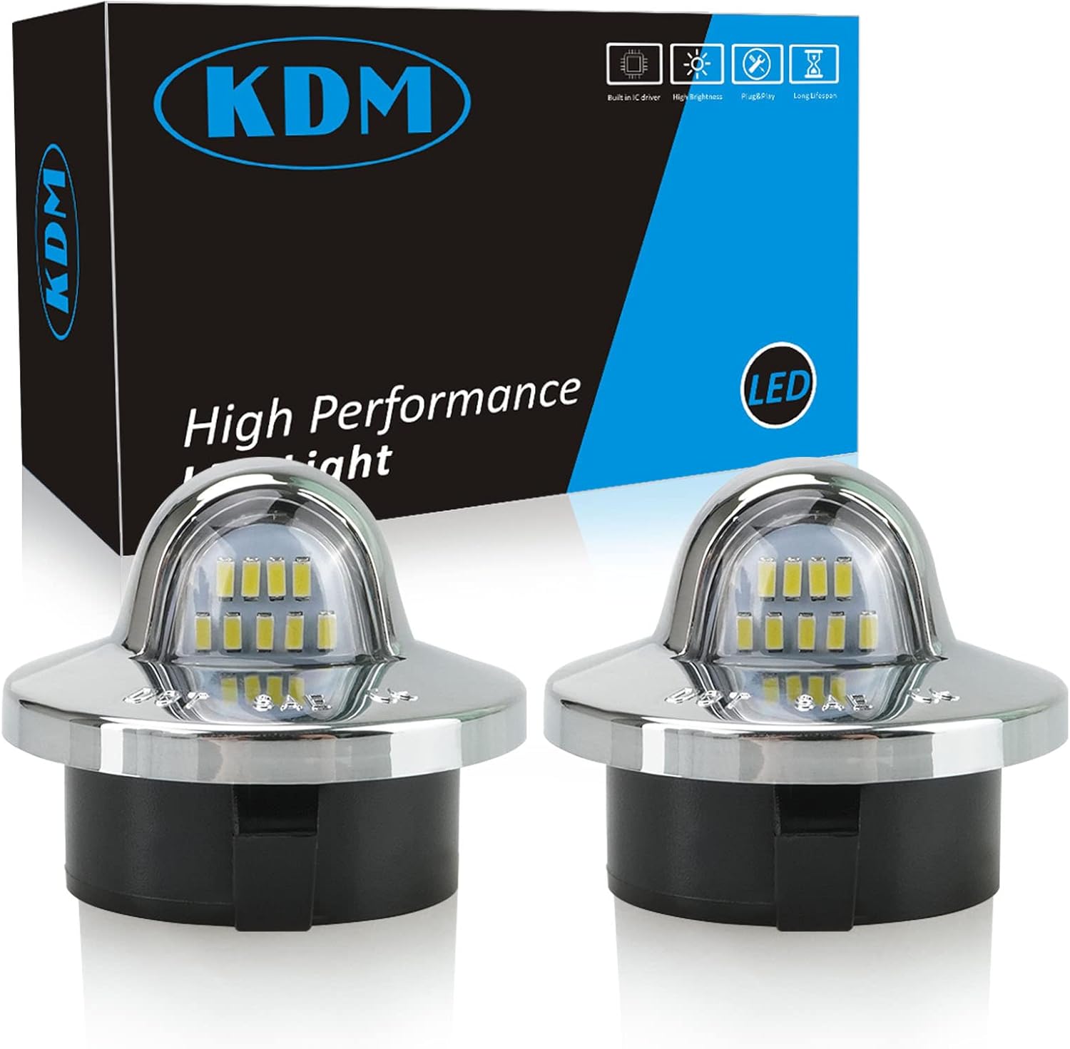 KDM LED License Plate Light Connector Socket Wiring Harness Assembly, Fit for Ford F150 F250 F350 F450 F550 Superduty Ranger Explorer Bronco Excursion Expedition,Black Housing Tag Lamp 6000K White