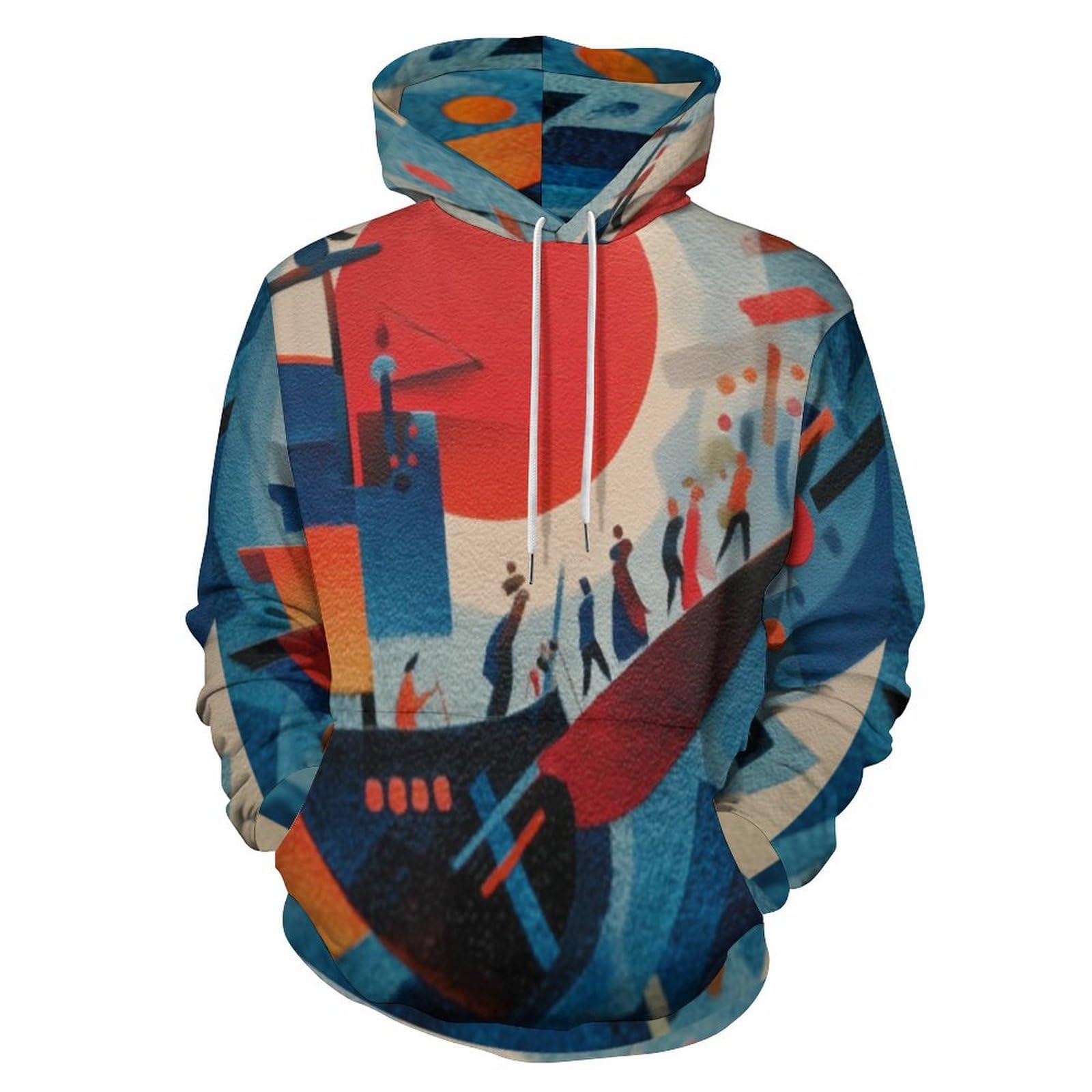 Sweat à capuche imprimé 3D bateau géométrique pull unisexe bleu pour couple - 8