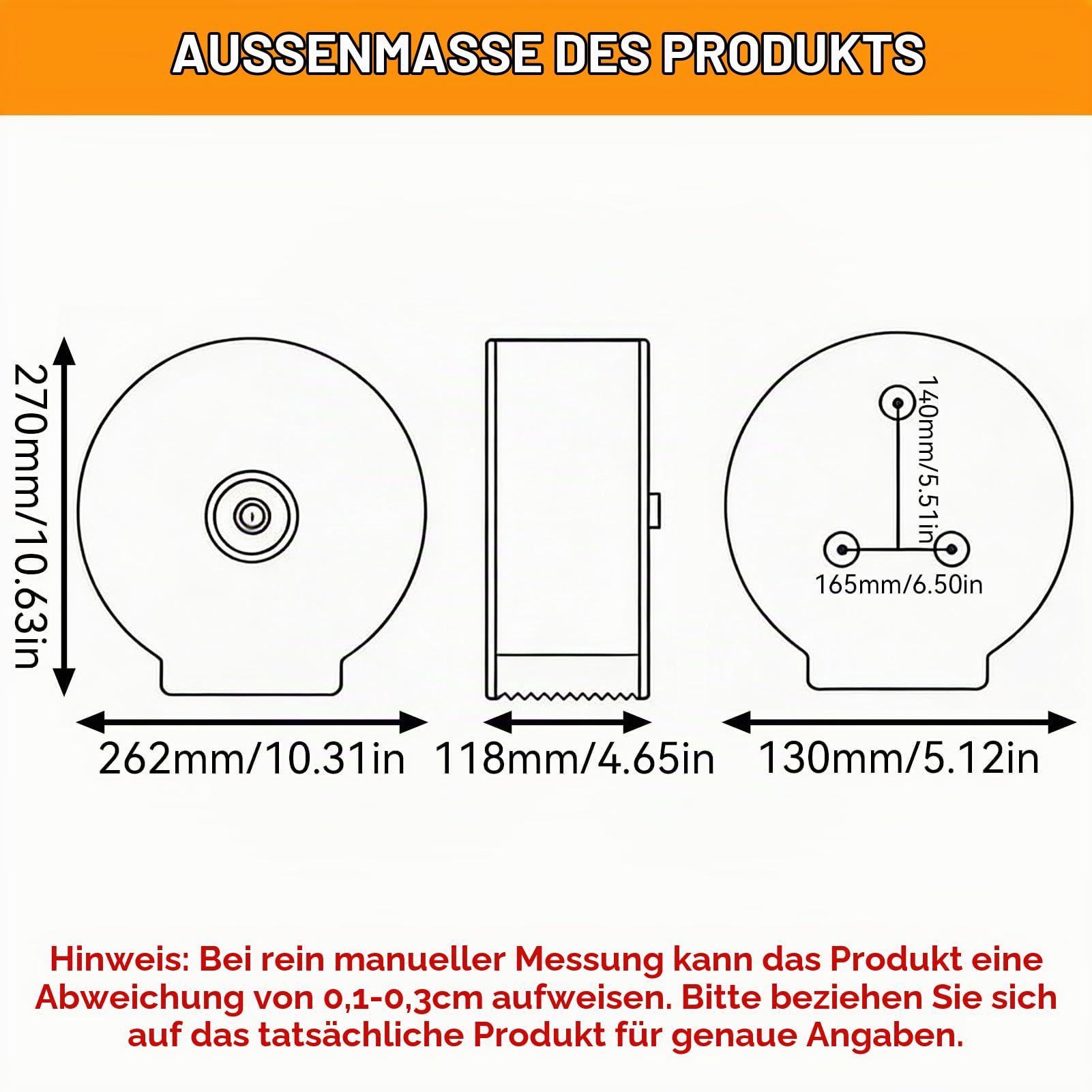 HERCHR Toilettenpapier-Spender Für Jumborollen, 25.5cm Edelstahl-Toilettenpapierhalter Wandhalterung Mit Sperrschlüssel Spender Für Toilettenpapier, Rollkernabstand Ist Größer Als 6,5, Weniger Als 9cm