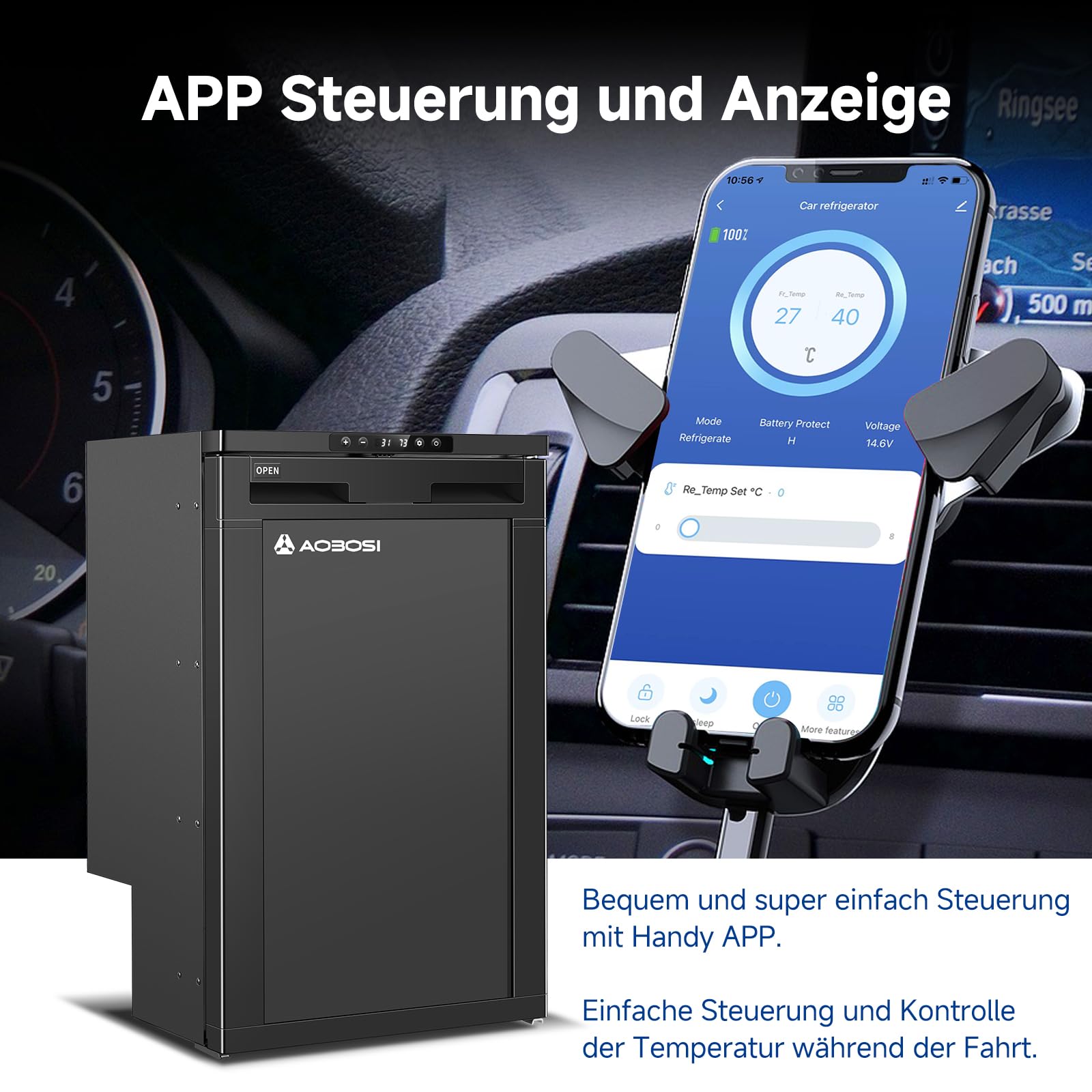 AAOBOSI 83L Kompressor Kühlbox, Wohnmobil Kühlschrank mit APP-Steuerung, 12/24V DC, Kühlbox Auto mit LED-Leuchten, bis -20℃ Kompressor Kühlschrank für Auto, LKW, Boot, Reisemobil, Camping und Reisen