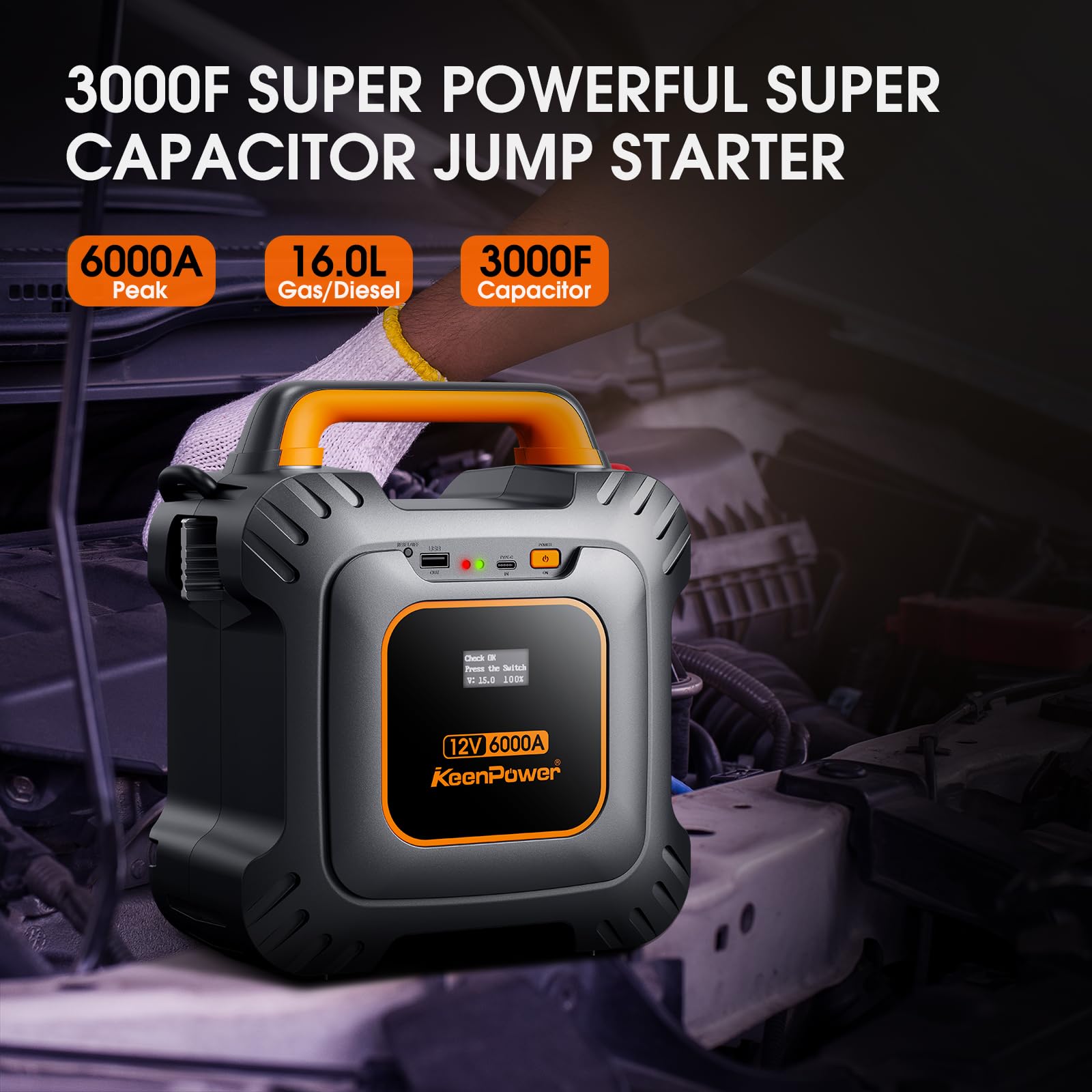 KeenPower Supercondensador de 6000 A, arrancador de Salto sin batería, 6 supercondensadores Integrados de 3000 F, sin batería Tradicional