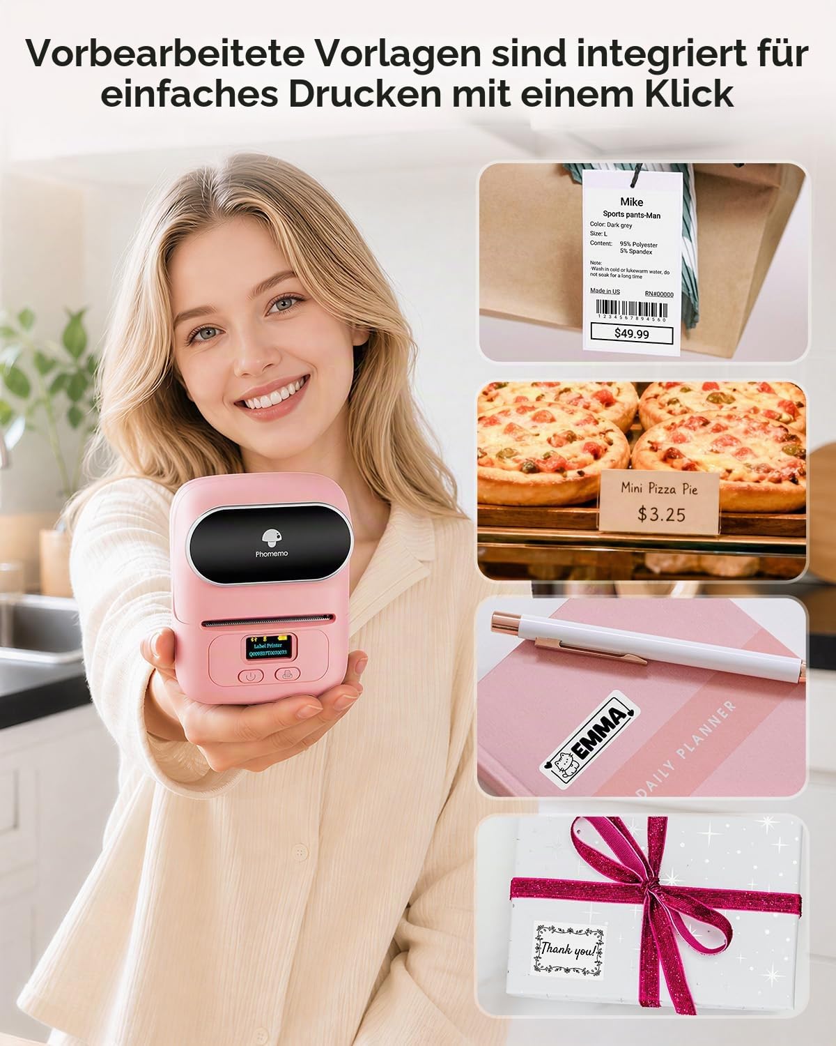 Phomemo M110 Label Maker - Barcode-Drucker Mini Bluetooth Etikettendrucker Thermoetikettendrucker Tragbarer Drucker Geeignet für Kleidung, Supermarkt, Einzelhandel usw., Kompatibel für Android & IOS