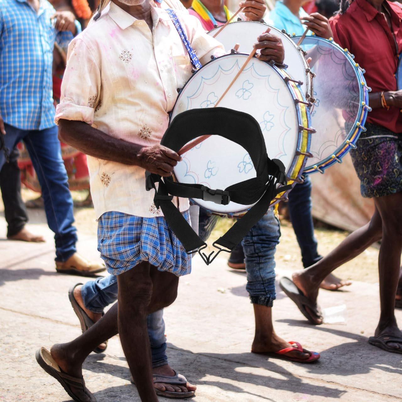 ABOOFAN Cinghia a tamburo regolabile per djembe e tamburo a mano con tracolla imbottita e gancio in metallo, robusta cintura a percussione per tamburo da marcia e tamburo militare