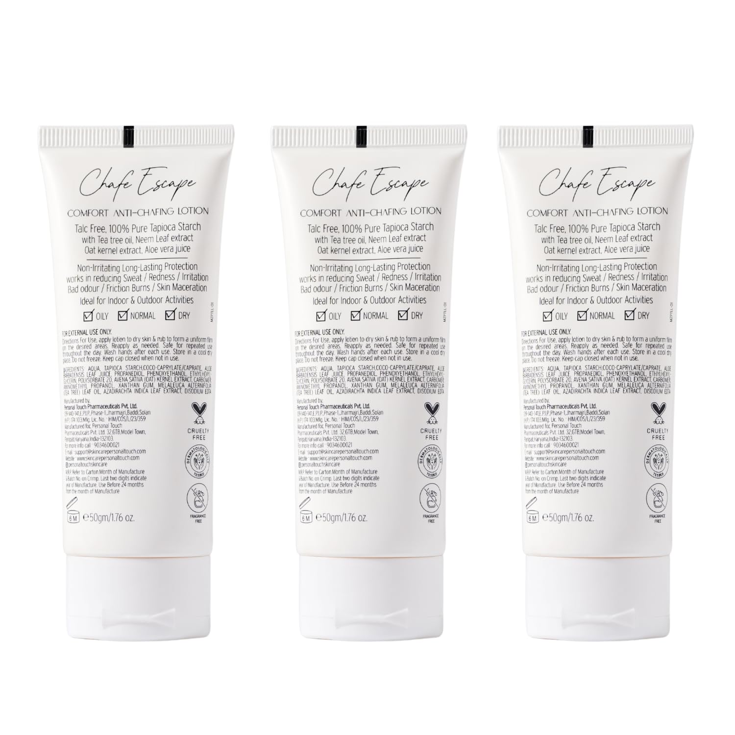 Personal Touch Chafe Escape Lotion I Itching, Blisters, Bacterial from Sports and Fitness | Anti Chafing Lotion For Underarms, Inner thighs, Blisters, UnderBreasts, Intimate areas | Unisex I 50g (3)
