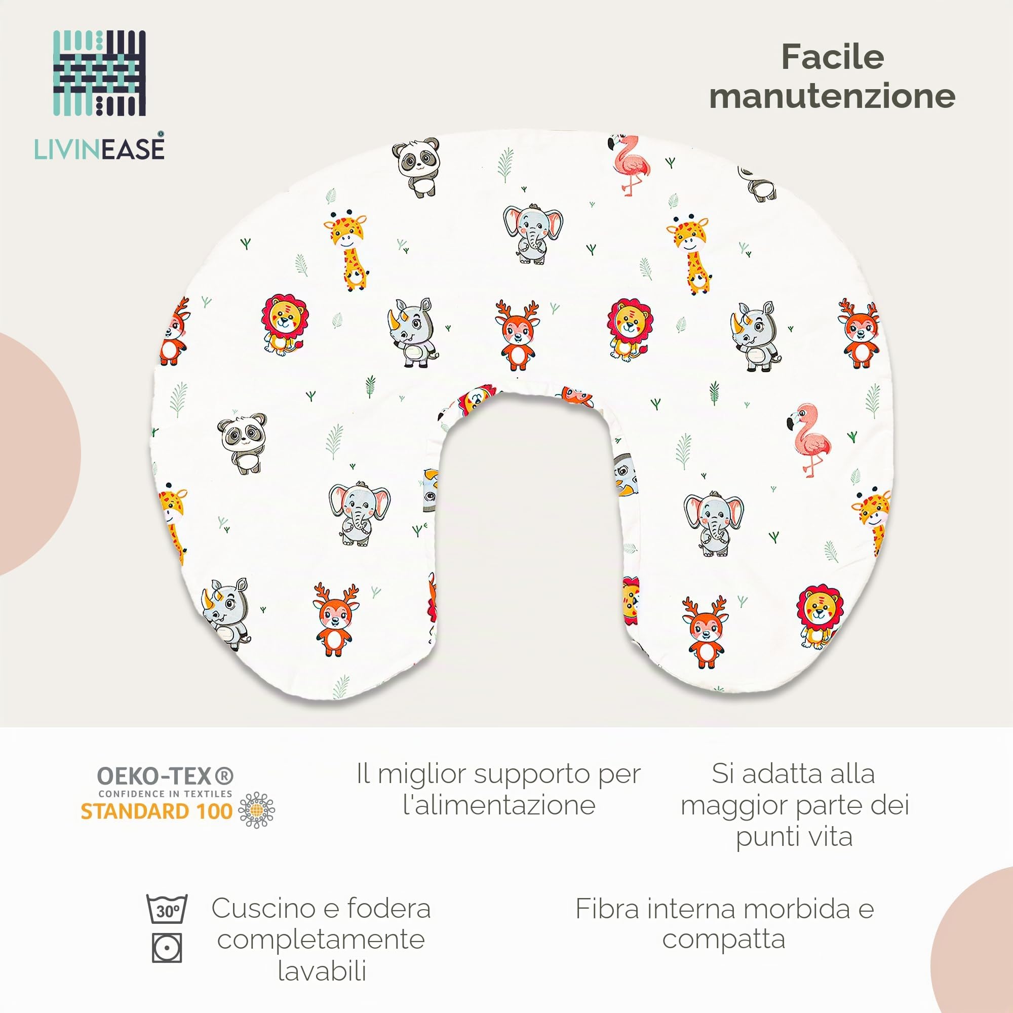 LivinEase Fodera per Cuscino da Allattamento Rimovibile 100% Cotone per Neonati