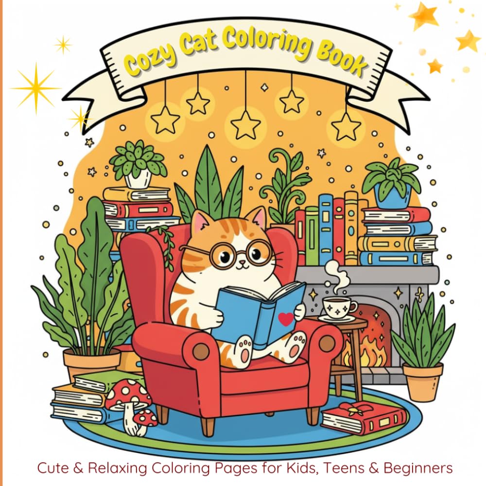 Cozy Cat Coloring Book: Cute & Relaxing Coloring Pages for Kids, Teens and Beginners