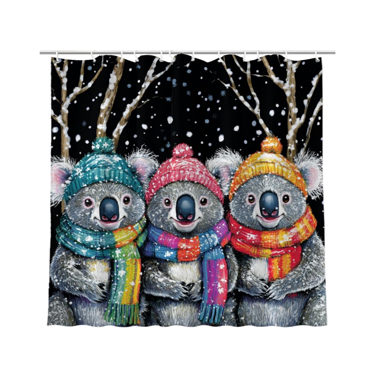 NGZ Winter 72x72 Inches Shower Curtain Christmas Shower Curtain, Cute Koala Shower Curtains for Bathroom, Snow Fabric Bath Curtains Set with 12 Hooks