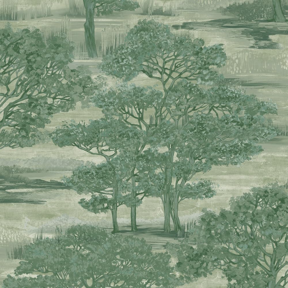 Tempaper Green Forest Toile Removable Peel and Stick Wallpaper, 20.5 in X 16.5 ft, Made in The USA