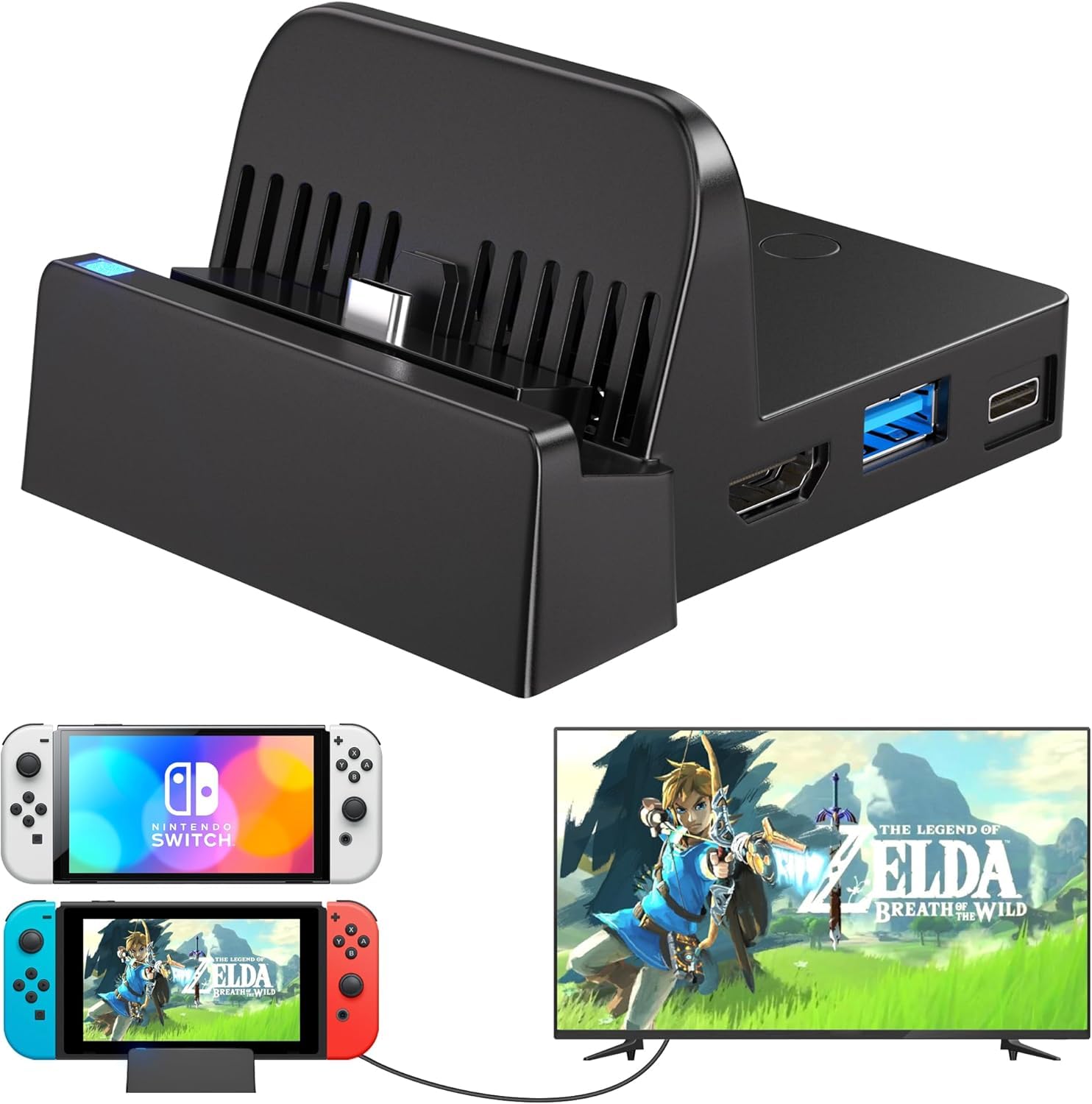 Ponkor Portable Charging Stand for Nintendo Switch, Compact Switch to HDMI Adapter, Mini Switch Docking Station with Extra USB 3.0 Port, Replacement Charging Dock for Nintendo Switch