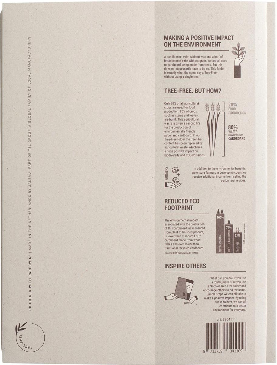 Djois Made by Jalema 3804111- Pack of 10 Ecological Folders for Binding with Clipex Fastener Clip|File A4 Large Capacity, 226 g/m²| Tree-Free Secolor| 310 x 250 mm| Natural Beige