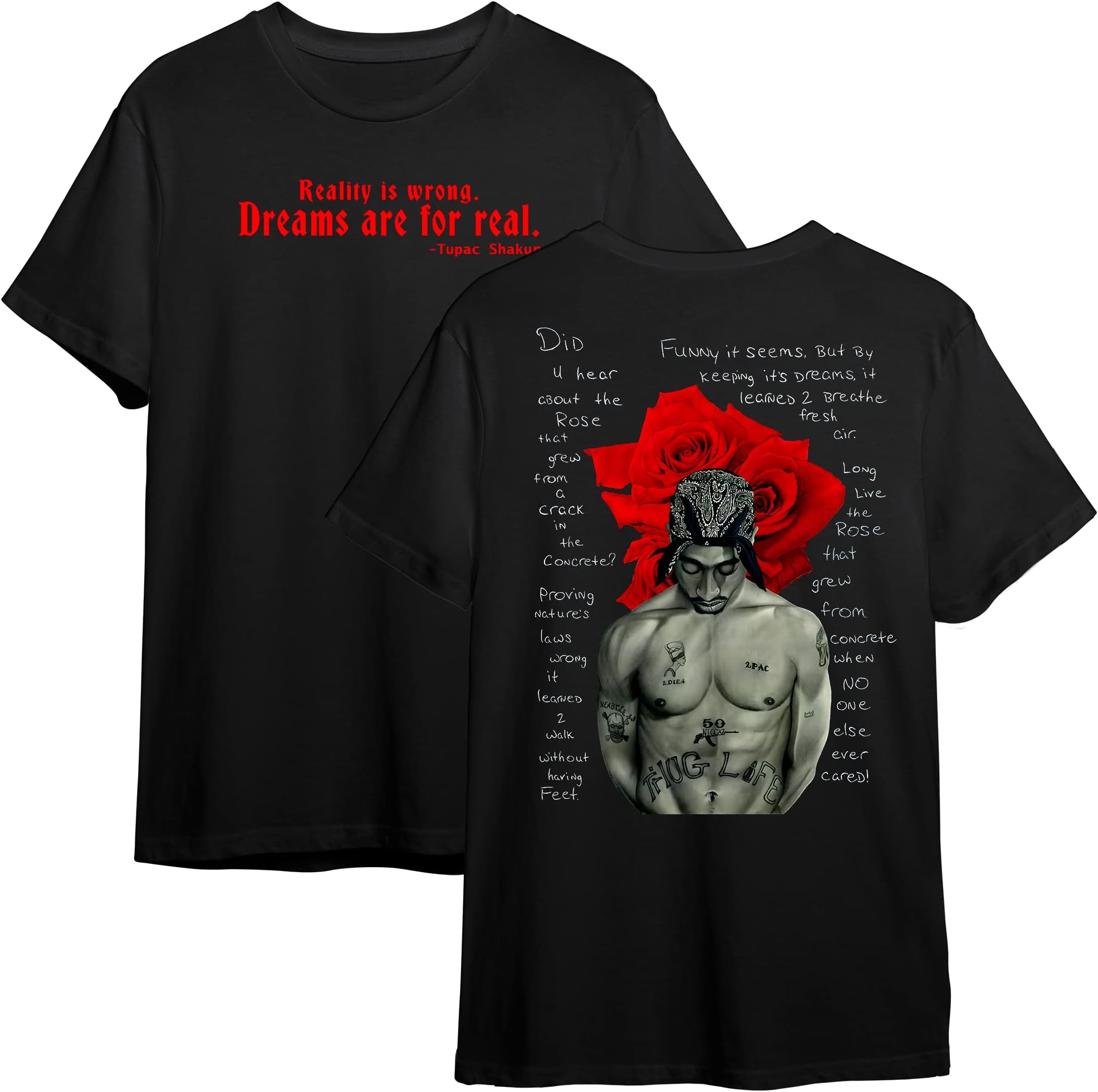 TenebroseTupac Hip Hop t Shirts for Men Streetwear Stylish Graphic Printed Half Sleeves Round Neck 100 Cotton Black Tshirt