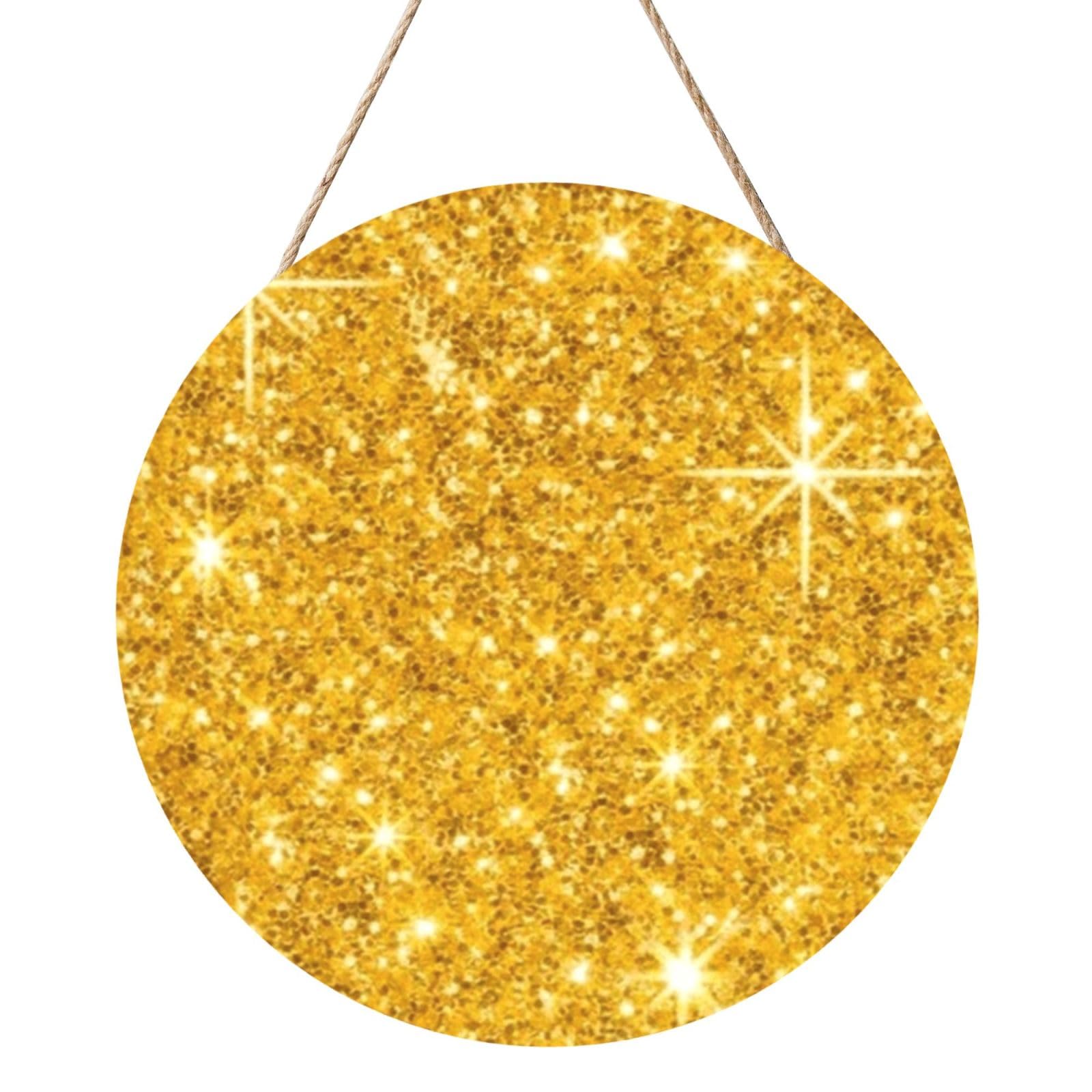 InOmak Gold Glitter, Round Wood Panel Painting 12 in, Wall Hanging Painting For Home