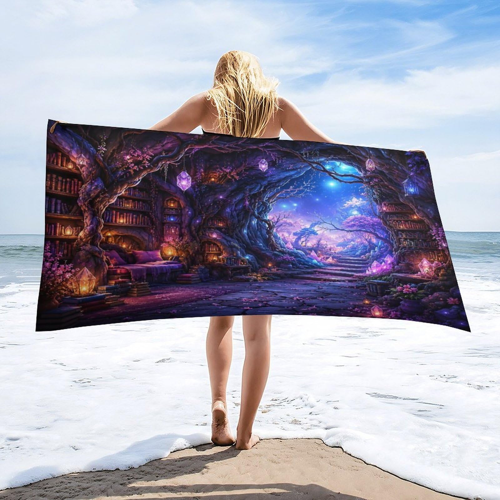 Anceky Enchanted Library Path Beach Towel 30"×60",Soft Microfiber Bath Towel Shawl, Quick Dry Absorbent Pool Spa Gym Shower Towel