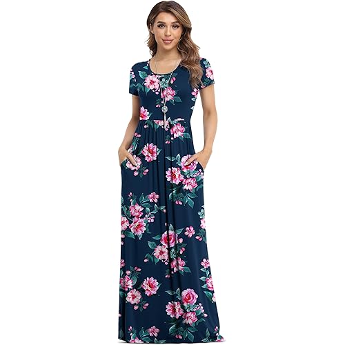 VIISHOW Women's Short Sleeve Loose Plain Maxi Dresses Casual Long Dresses with Pockets