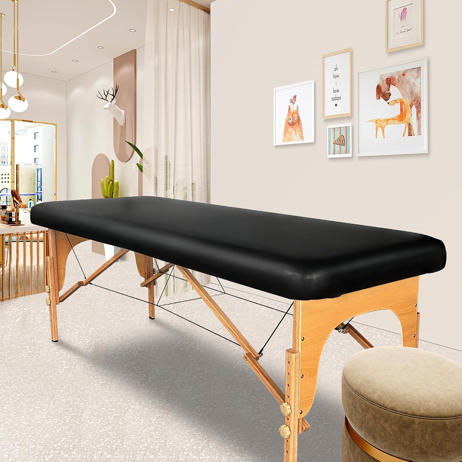 PU Leather Massage Table Cover Waterproof Massage Table Cover Protector Elastic, Odorless & Anti-Wrinkle Wipeable Massage Bed Cover Fitted for 6FT Massage Bed/Spa Bed/Lash Bed (Black, 1Pcs) image 2