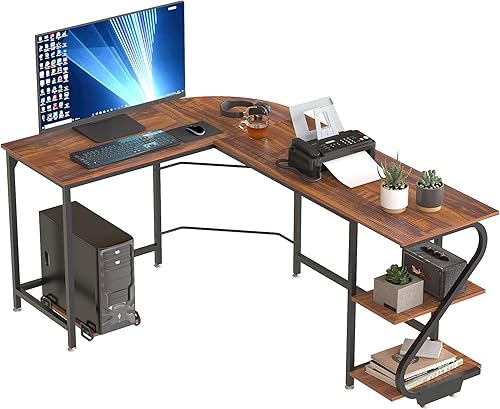 Weehom Escritorio reversible en forma de L con estantes de esquina grande para computadora, escritorio para juegos para oficina en casa, estación de