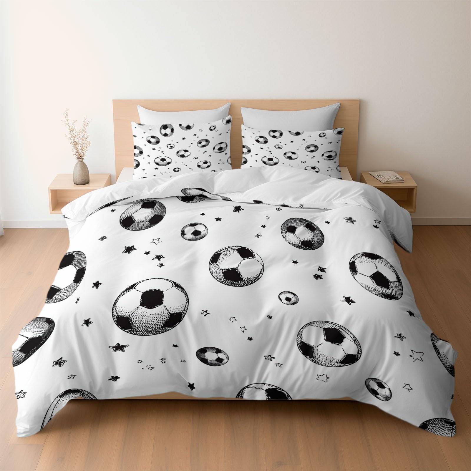 Parure de lit 2 personnes foot 200x200 cm housse couette blanche étoiles