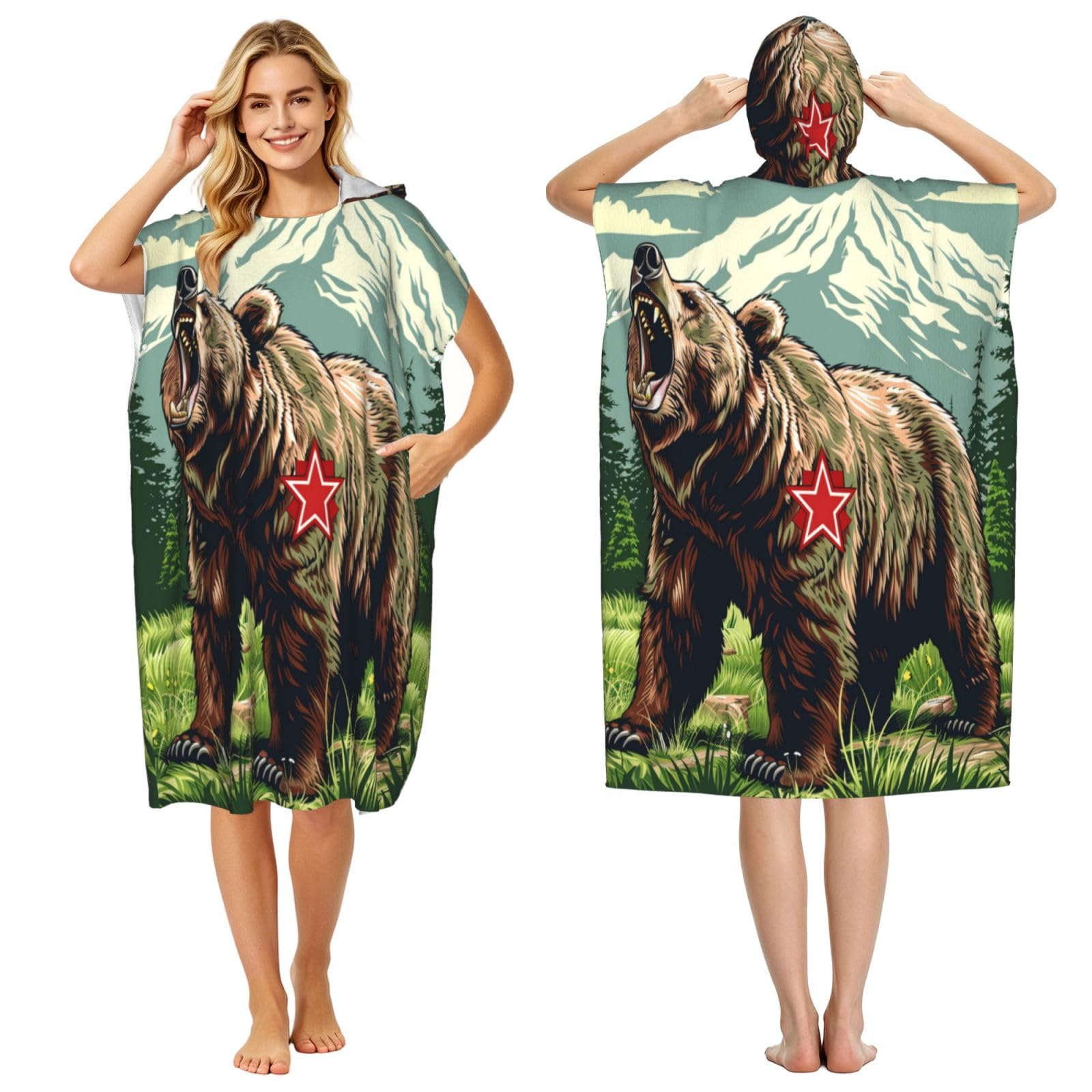KLGRTJHK California State Adult Hooded Beach Poncho Towel 43"X35"