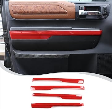 Car Inner Door Armrest Panel Decoration Strip Trim Compatible with Toyota Tundra 2014-2020 Pickup Car Door Protective Panel Cover AccessoriesNot fit Double Cab Model Red