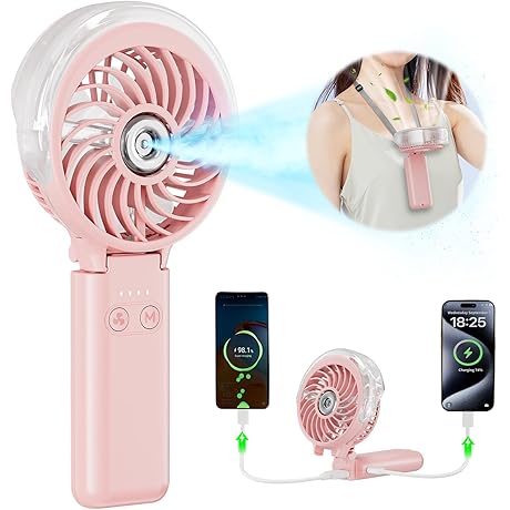 Pink Handheld Mini Misting Electric Fan
