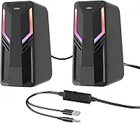 Caixa de Som RGB para Desktop, Caixa de Som Gamer para PC/Laptop, USB + P2 3,5 mm, Som Estéreo 10W, Controle Touch de Iluminação
