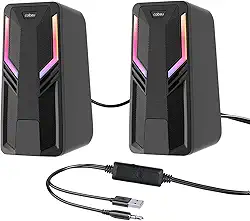 Caixa de Som RGB para Desktop, Caixa de Som Gamer para PC/Laptop, USB + P2 3,5 mm, Som Estéreo 10W, Controle Touch de Iluminação