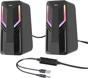 Caixa de Som RGB para Desktop, Caixa de Som Gamer para PC/Laptop, USB + P2 3,5 mm, Som Estéreo 10W, Controle Touch de Iluminação