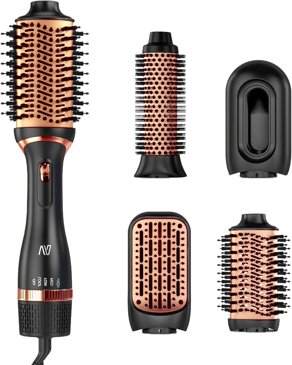 Product image of Hair Dryer Brush Set, Multifunctional Hot Air Brush for Salon Blowouts, Negative Ion Technology & Quick Drying, Shiny and Less Frizz, Copper