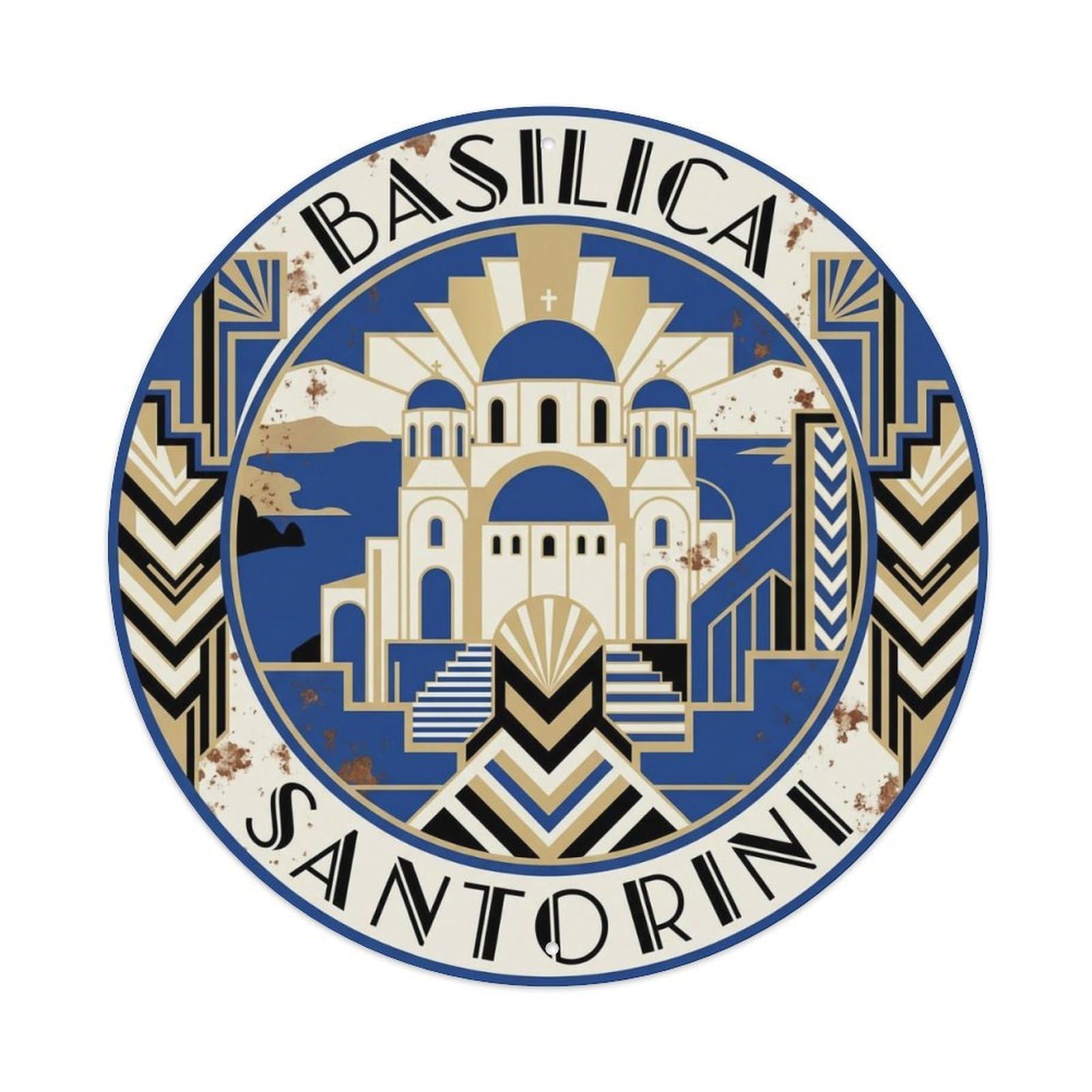 Vintage Travel Basilica Santorini Scenic 2 Metal Tin Sign