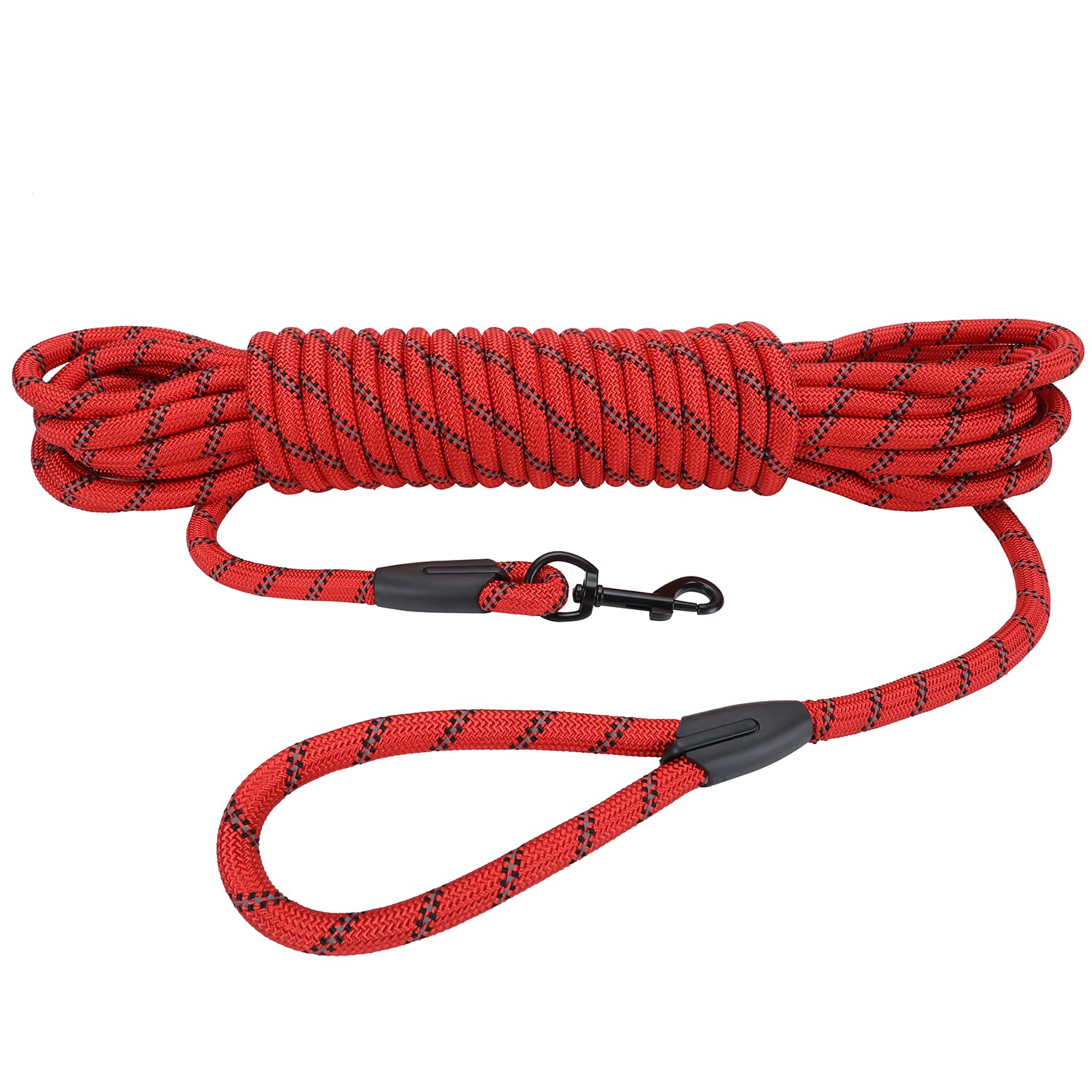 Long Dog Leash for Training 30Ft-Reflective Nylon Rope with Swivel Hook-Recall Agility Lead for Large Small Medium Dogs Outside Walking Hiking-Red Diam 1/2"