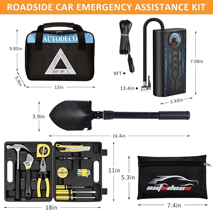 Kit de Emergencia Vial 105 Pzs con Compresor de Aire y Cables Pasacorriente miniatura 4