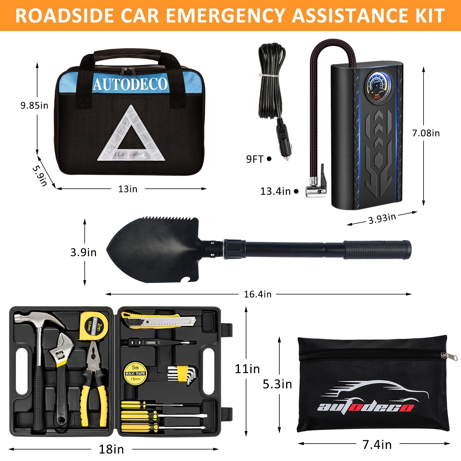 Kit di emergenza per auto, 105 pezzi
