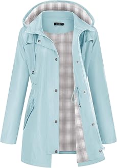 LOMON Women Waterproof Outdoor Hiking Raincoat Women Lined Rain Jacket Lightweight Hooded Jackets Trench Coats