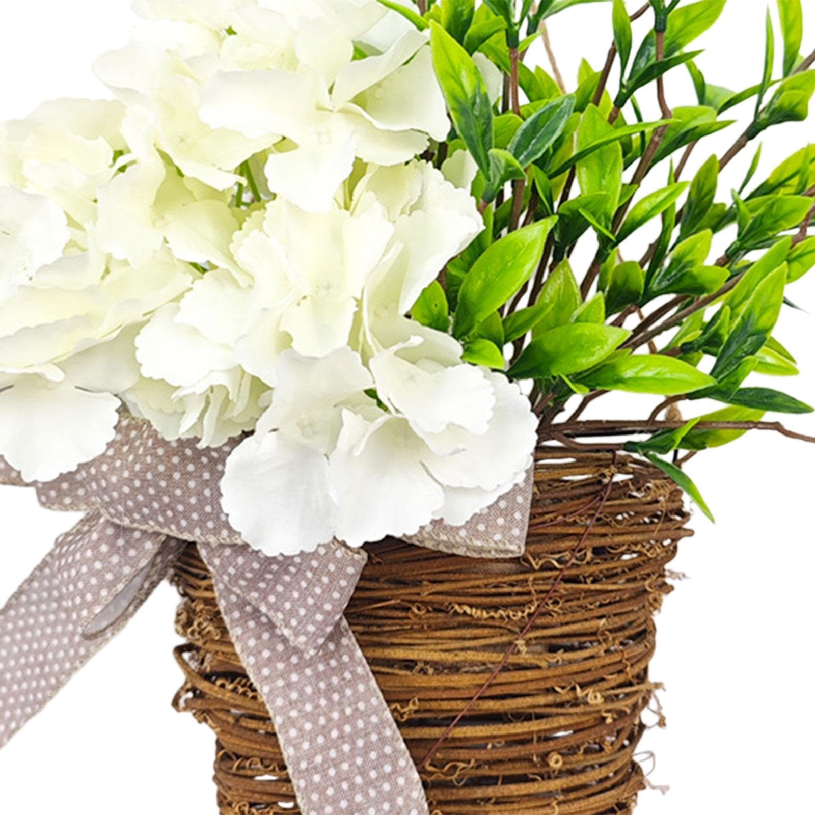 ATORSE® Cream Hydrangea Door Hanger Front Door Flowers Basket For Front Door Outside