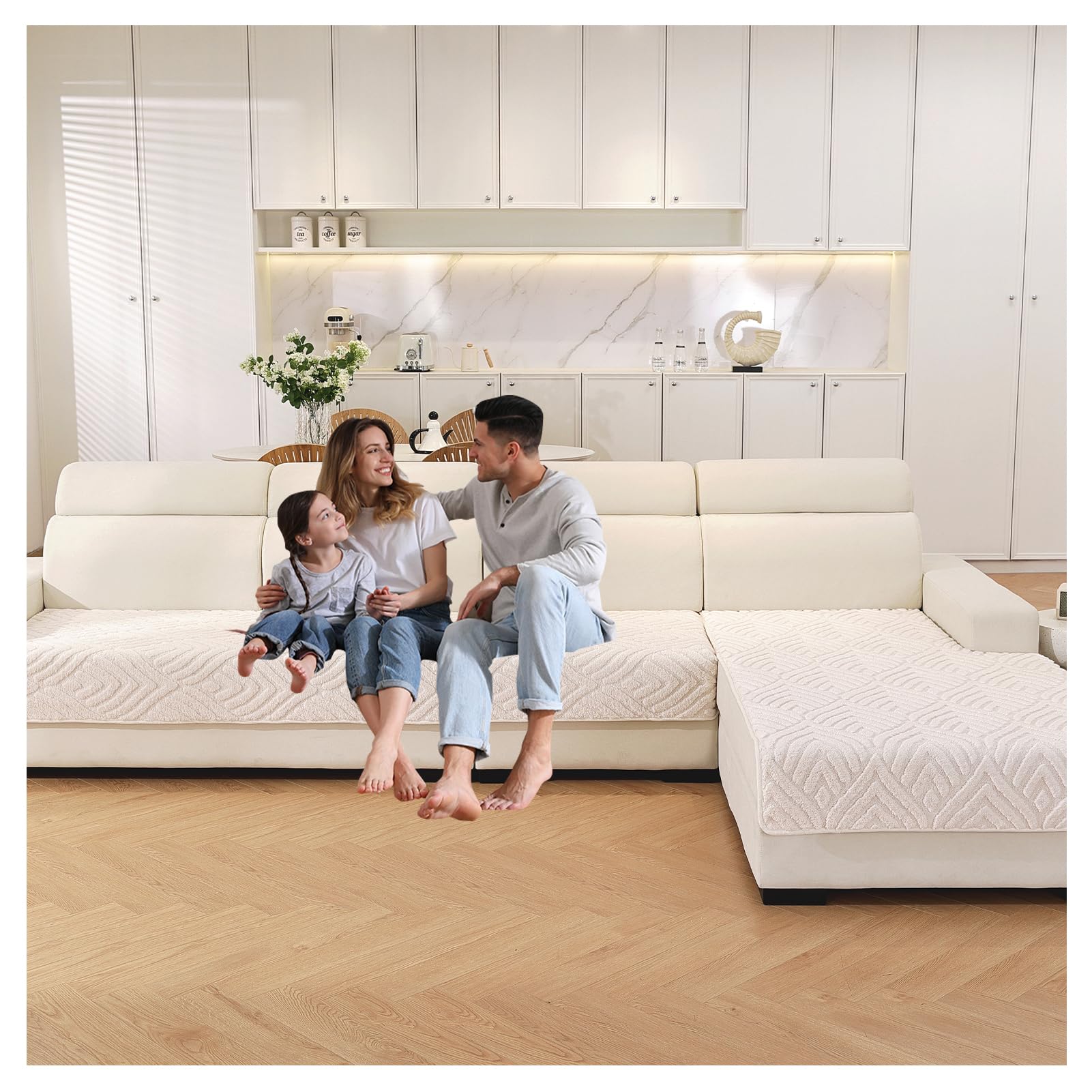 Housse de coussin blanche 110x160 cm en peluche antidérapante pour banc