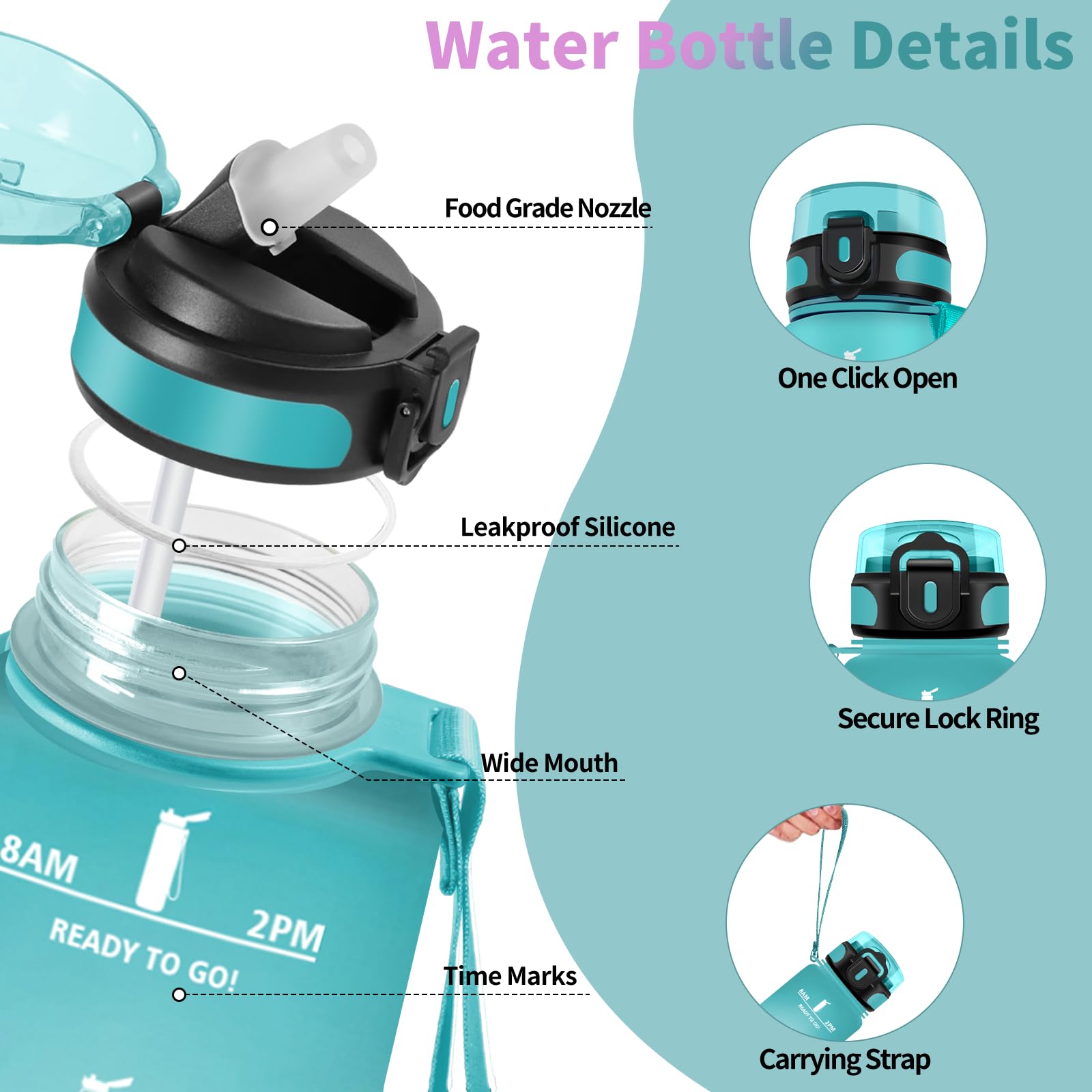 Motswedi Borraccia 500/1000/1500ml, a Prova di Perdite, Borraccia con Cannuccia, Reutilizables, Borraccia Palestra, Senza BPA, Borraccia Motivazionale per Scuola, Palestra, Ufficio, Running, Ciclismo