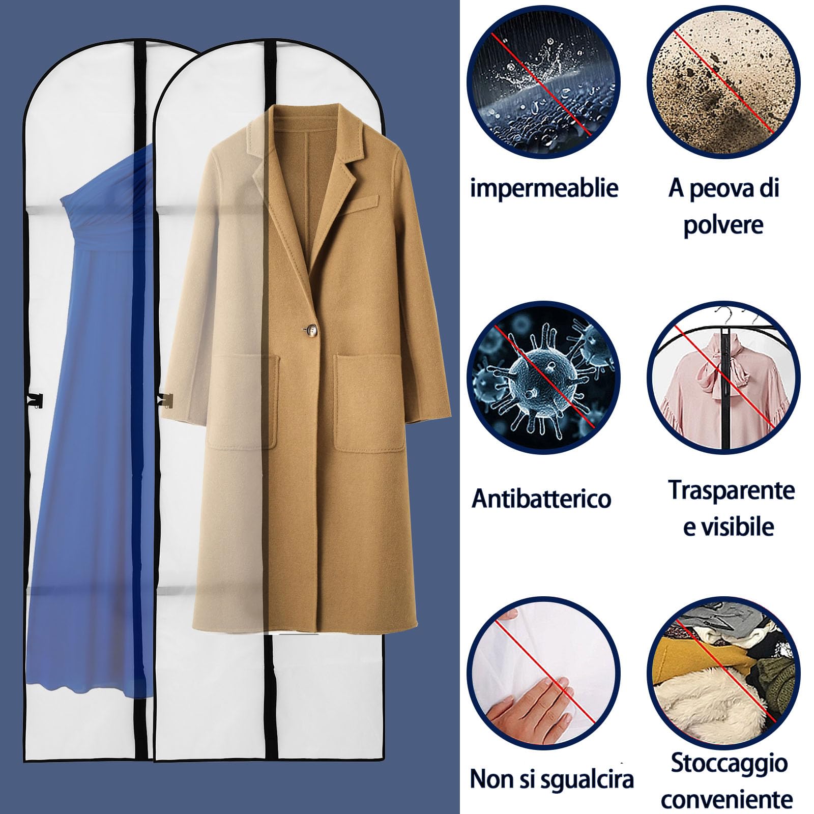 HBCOLLECTION Custodia Lunga Per Abiti E Cappotti 137x63 Cm - Nylon Deluxe Con Cerniera, Trattata UV E Pioggia - 2