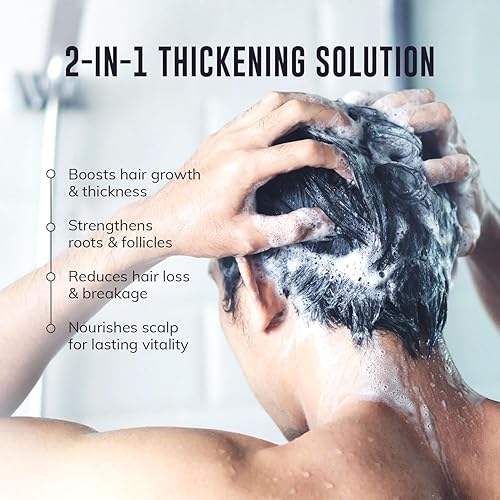 Miniatura 2 de Champú antipérdida de cabello para hombres con bloqueador DHT  Champú y acondicionador antiadelgazamiento 2 en 1 con biotina, palma enana americana