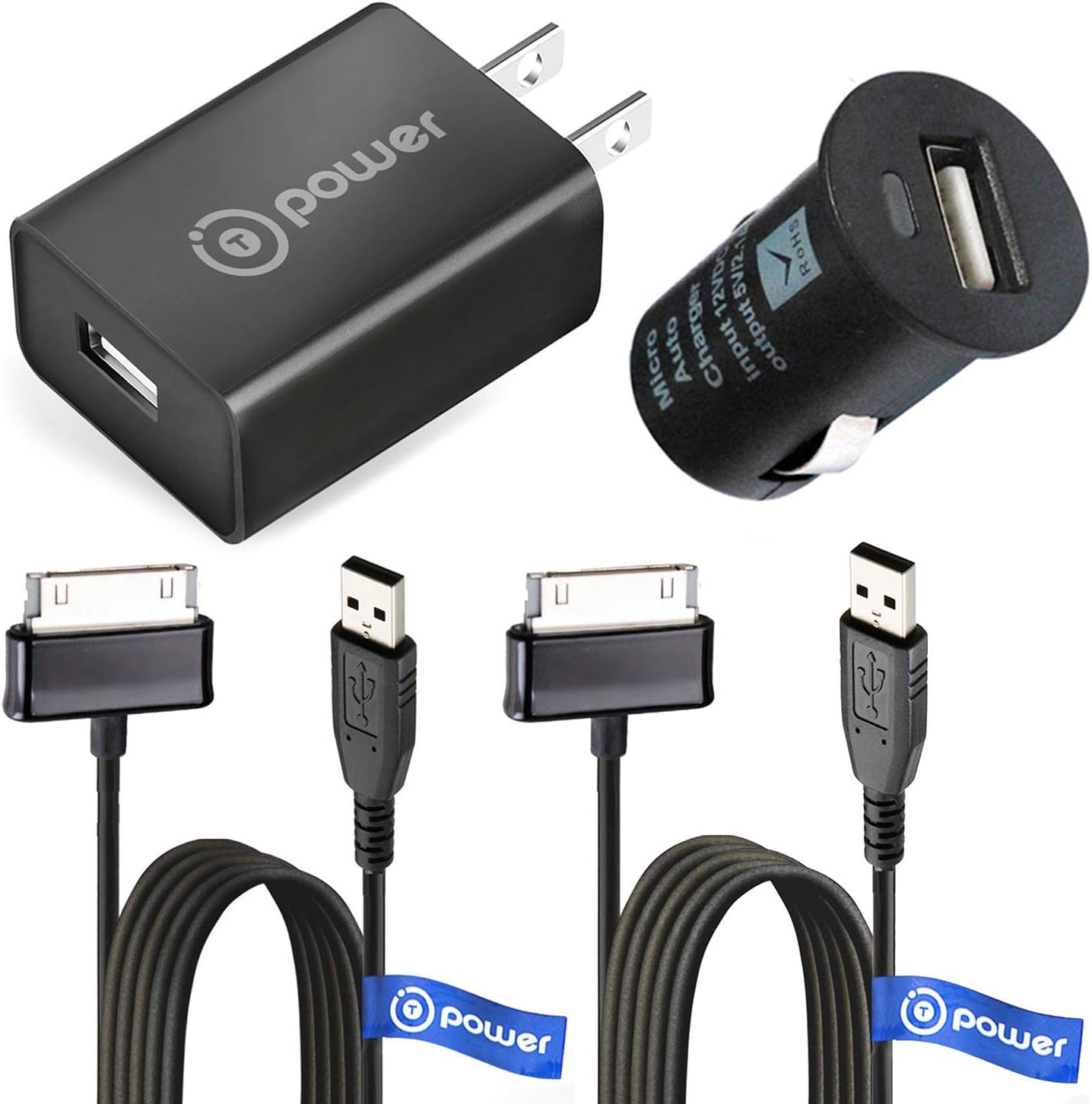 TPower 6.6 ft Cord 2AMP Car Charger + Home Adapter for