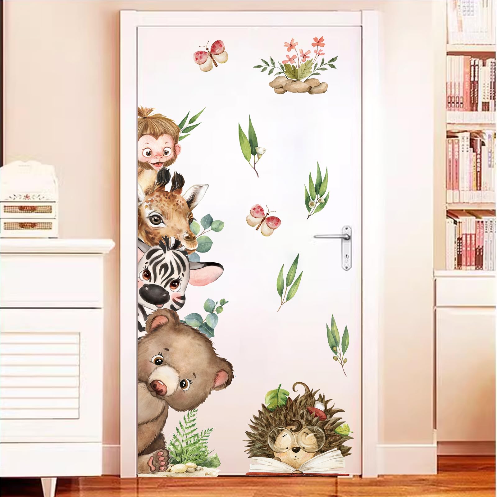 Door Stickers for Interior Doors Hedgehog Zebra Green Door Stickers PVC Waterproof Door Covers for Interior Doors Self-Adhesive Door Sticker Removable Wallpaper Door Mural Home Deco 77x200cm