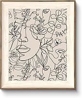 ASTRDECOR Framed Abstract Boho Wall Art - Minimalist Women Portrait Line Art Canvas Print, 10x12 Inch Neutral Beige Bedroom Decor