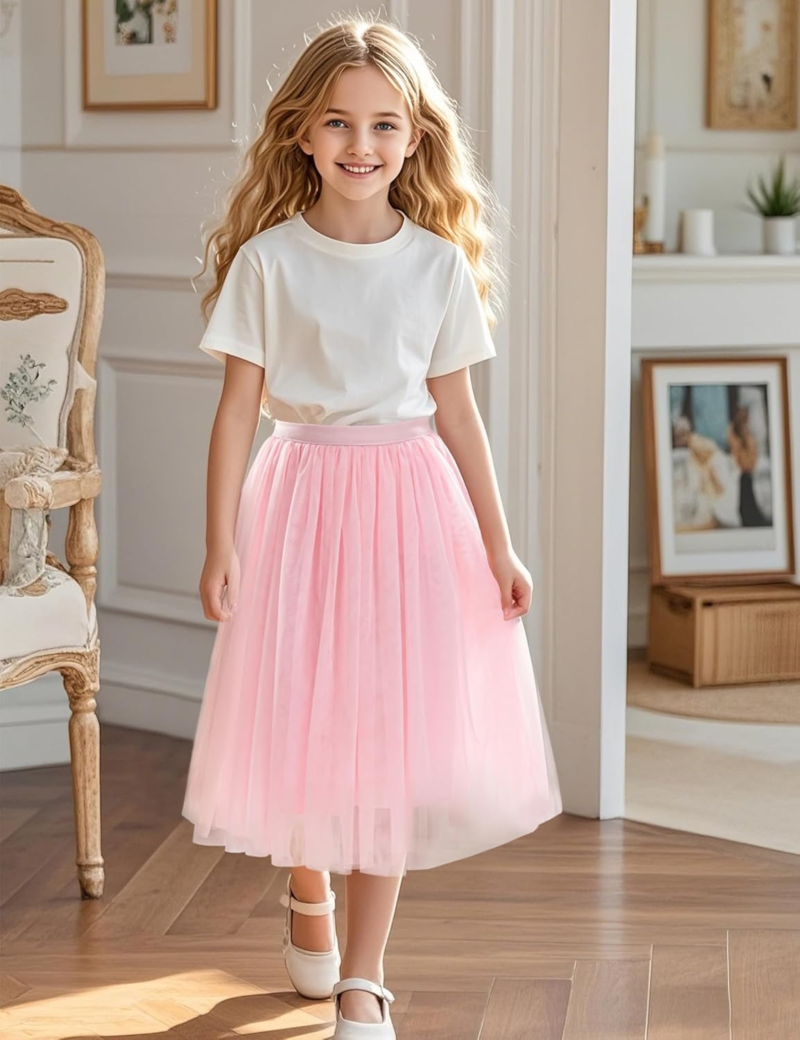 BOOPH Girls Tulle Skirts A-line Mesh Skirt Long Tutu Skirts Dress for Toddler Girls - Image 6