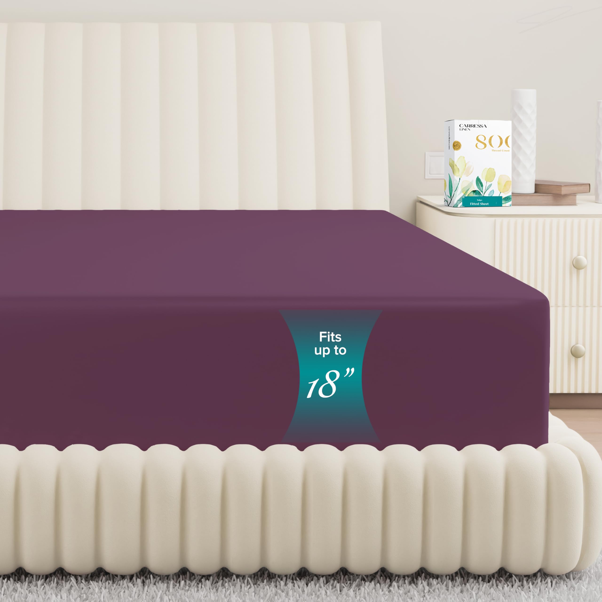 Carressa Linen Luxury 100% Egyptian Cotton Queen Fitted Sheet Only - 800 TC Hotel Quality 1-Piece Deep Pocket Cotton Fitted Sheet, Sateen Weave Bottom Sheet, Fits Mattress up to 18 in - Plum Purple