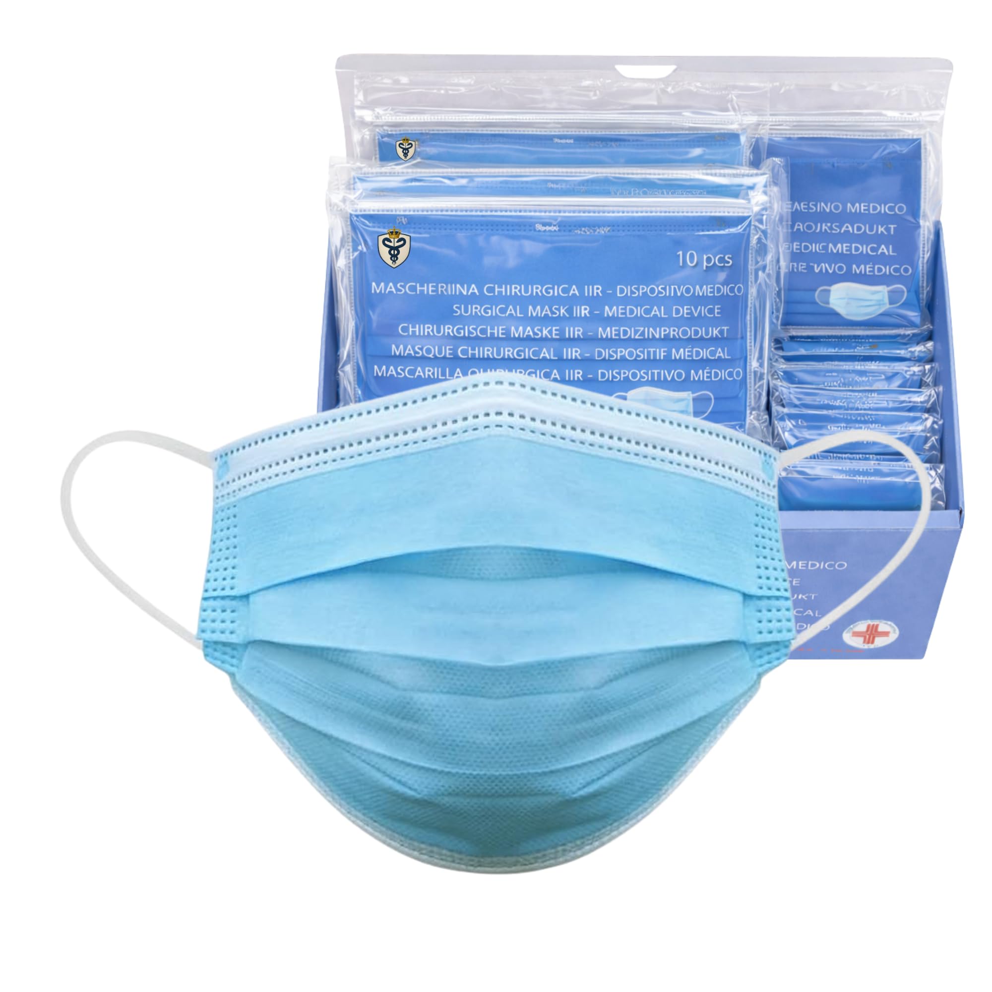S&S-Medical 50 Stück Medizinische OP Masken Typ IIR EN14683 zertifiziert – 3-lagige chirurgische Einwegmasken, CE-zugelassenes Medizinprodukt, BFE ≥ 98%, atmungsaktive Mundschutzmasken