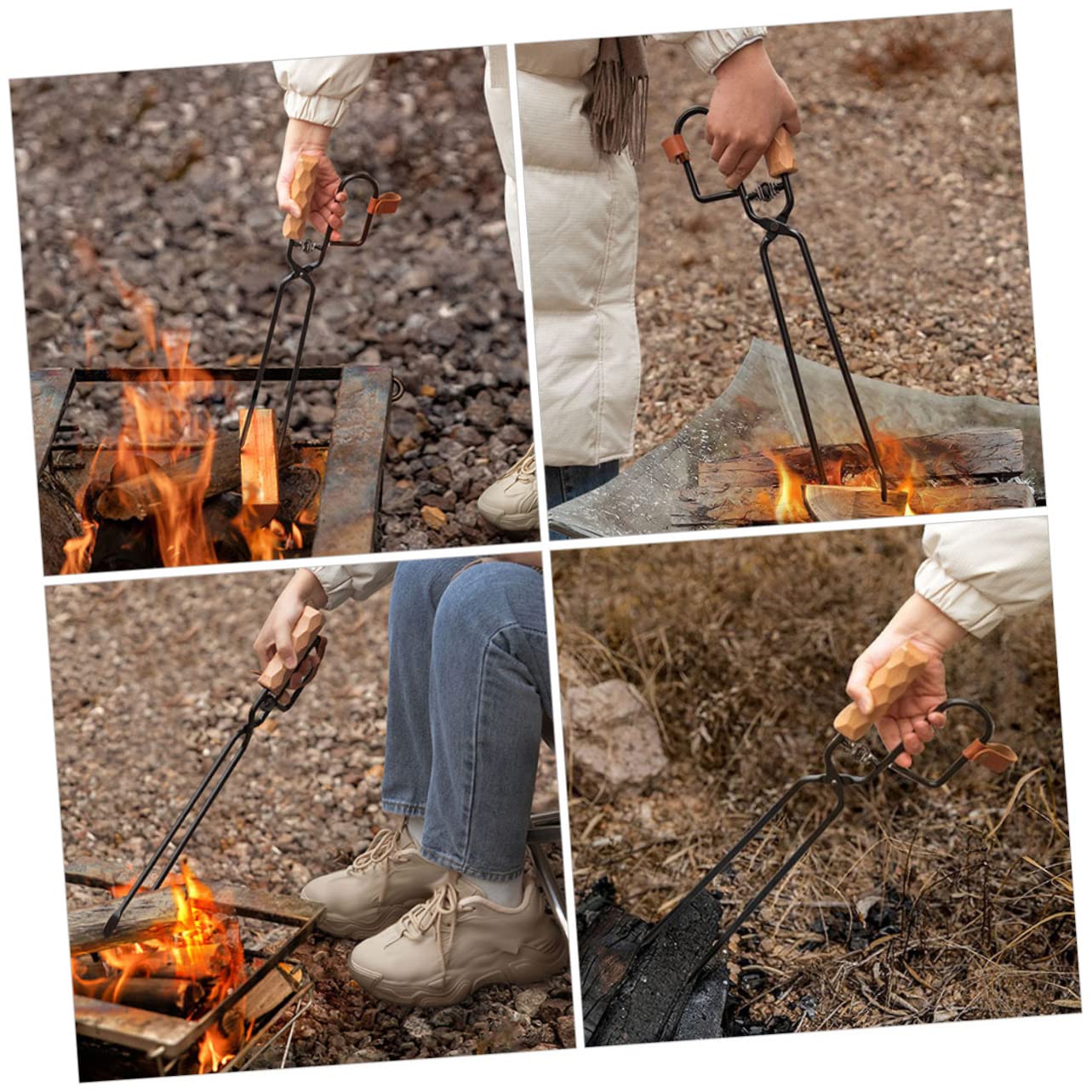 Toddmomy Bbq Charcoal Clip Grill Tools Grill Charcoal Camping Accessories Bbq Tongs Barbecue Fireplace Tong Barbecue Clip Fireplace Tong with Handle Camping Tongs Leather Buckle Pu Leather