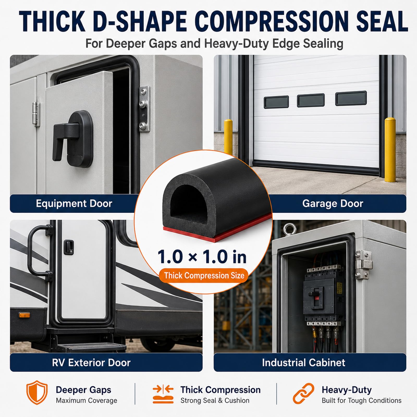 Sello de silicona para puerta, 20 pies autoadhesivo en forma de D para marco de puerta, tira de aislamiento de puerta, sello de ventana, ancho: 1 pulgada; altura: 1 pulgada; 20 pies