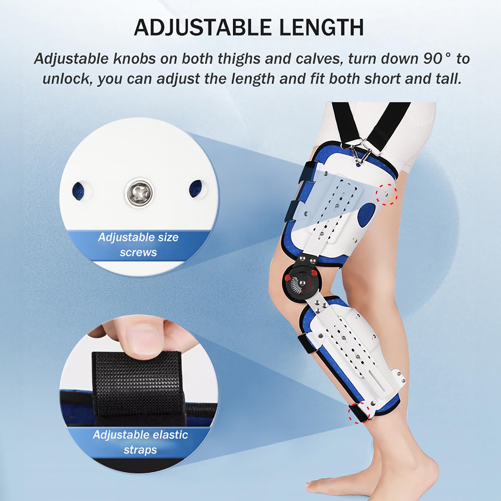 Soporte de Rodilla, Rodillera ROM, inmovilizador de Rodilla Ajustable para rehabilitación de Lesiones de ligamento Cruzado Anterior, ligamento colateral Medial y ligamento Cruzado