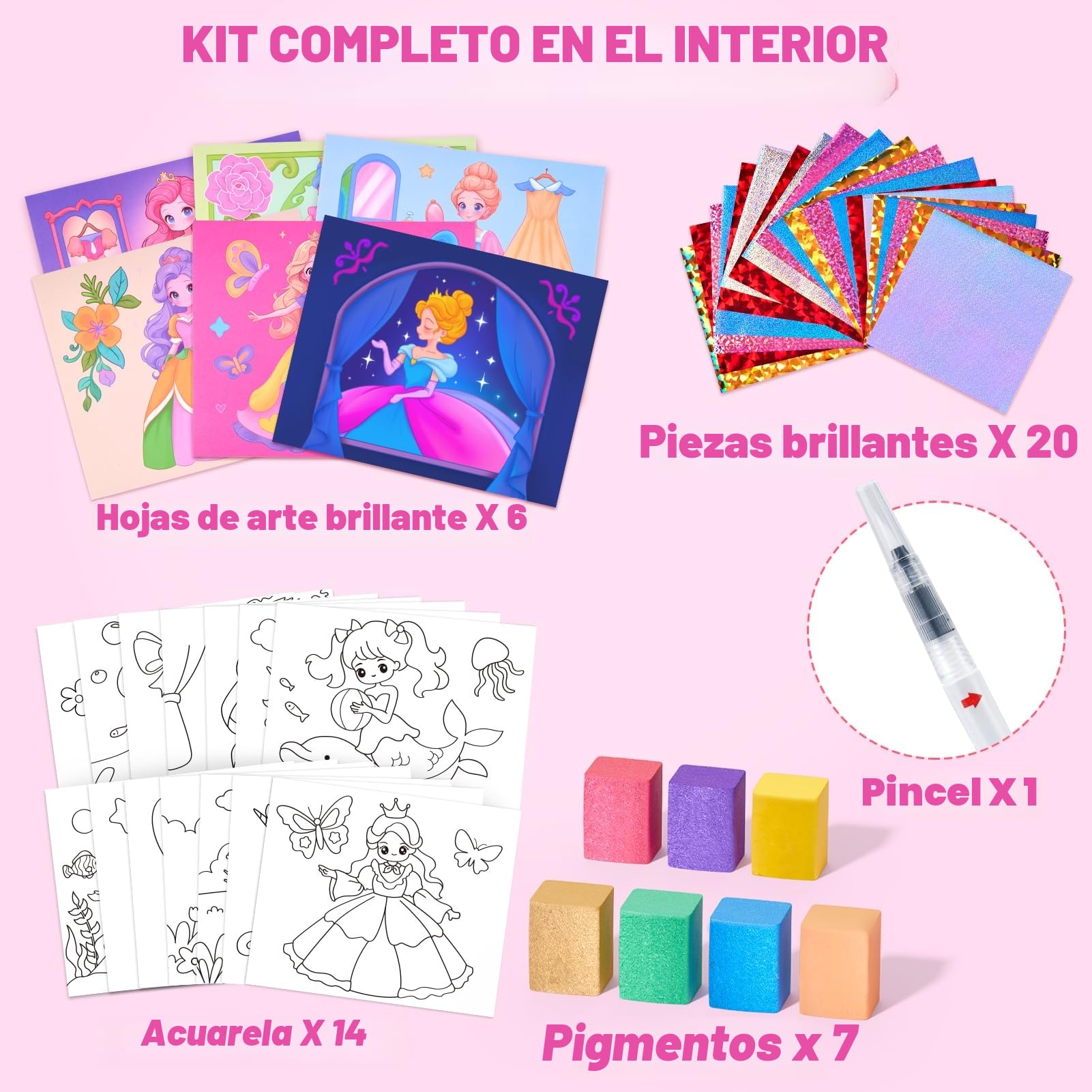 JoyCat Libros para colorear con agua, Actividad de arte y manualidades, Arte sin desorden de Princesa para niños de 4 a 8 años, Kits y suministros creativos, Actividad DIY, Regalos para niñas y niños