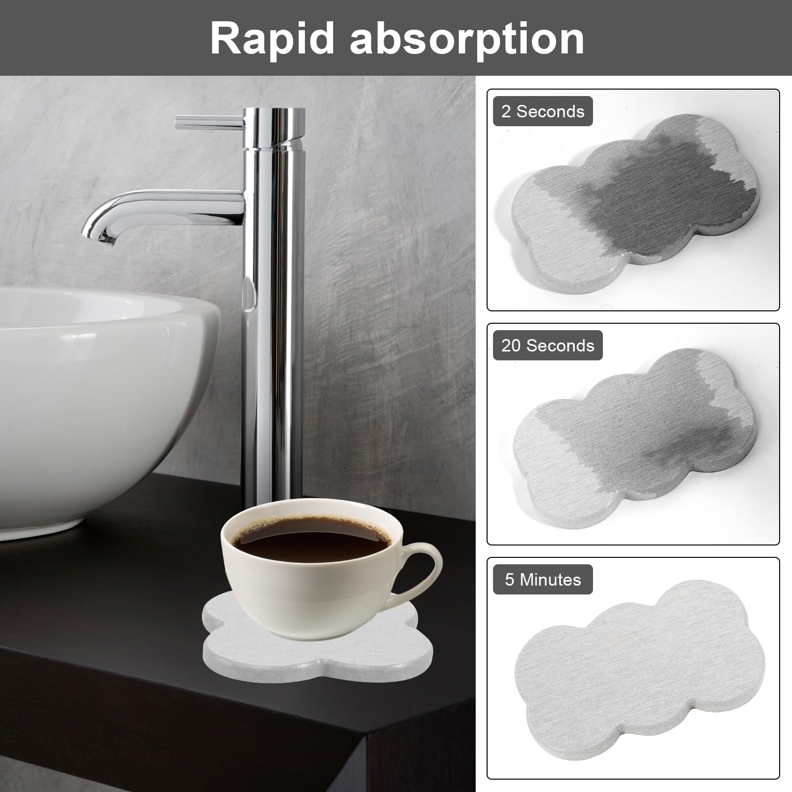 Sottobicchieri Diatomite, Vassoio Pietra Assorbente, Vassoio Decorativo con Piedini in Acciaio Inossidabile, Organizer per lavello da Cucina, Portasapone a Base di Diatomee (bianco